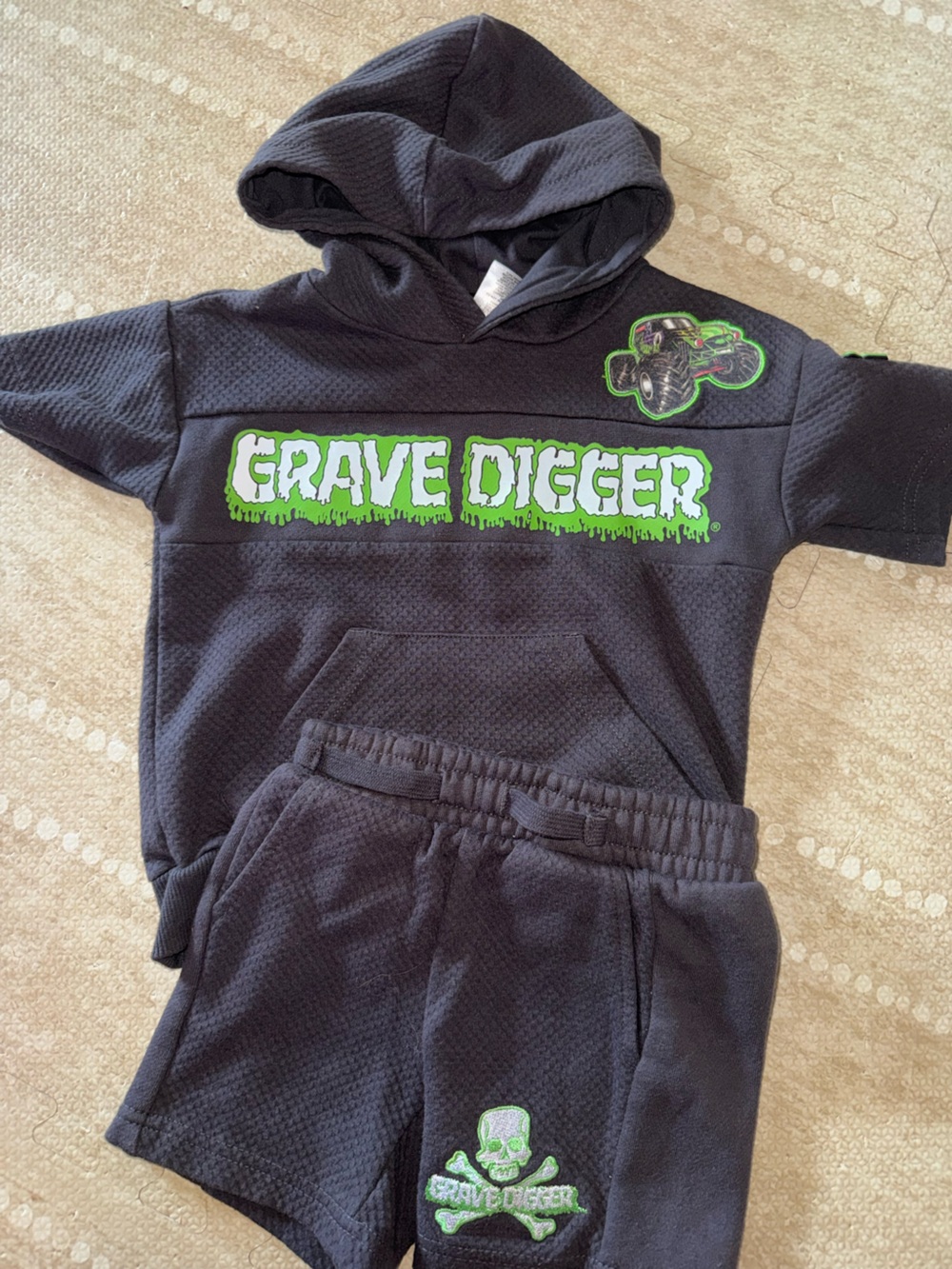 Kids Black 'Grave Digger' Matching Hoodie & Pants Set